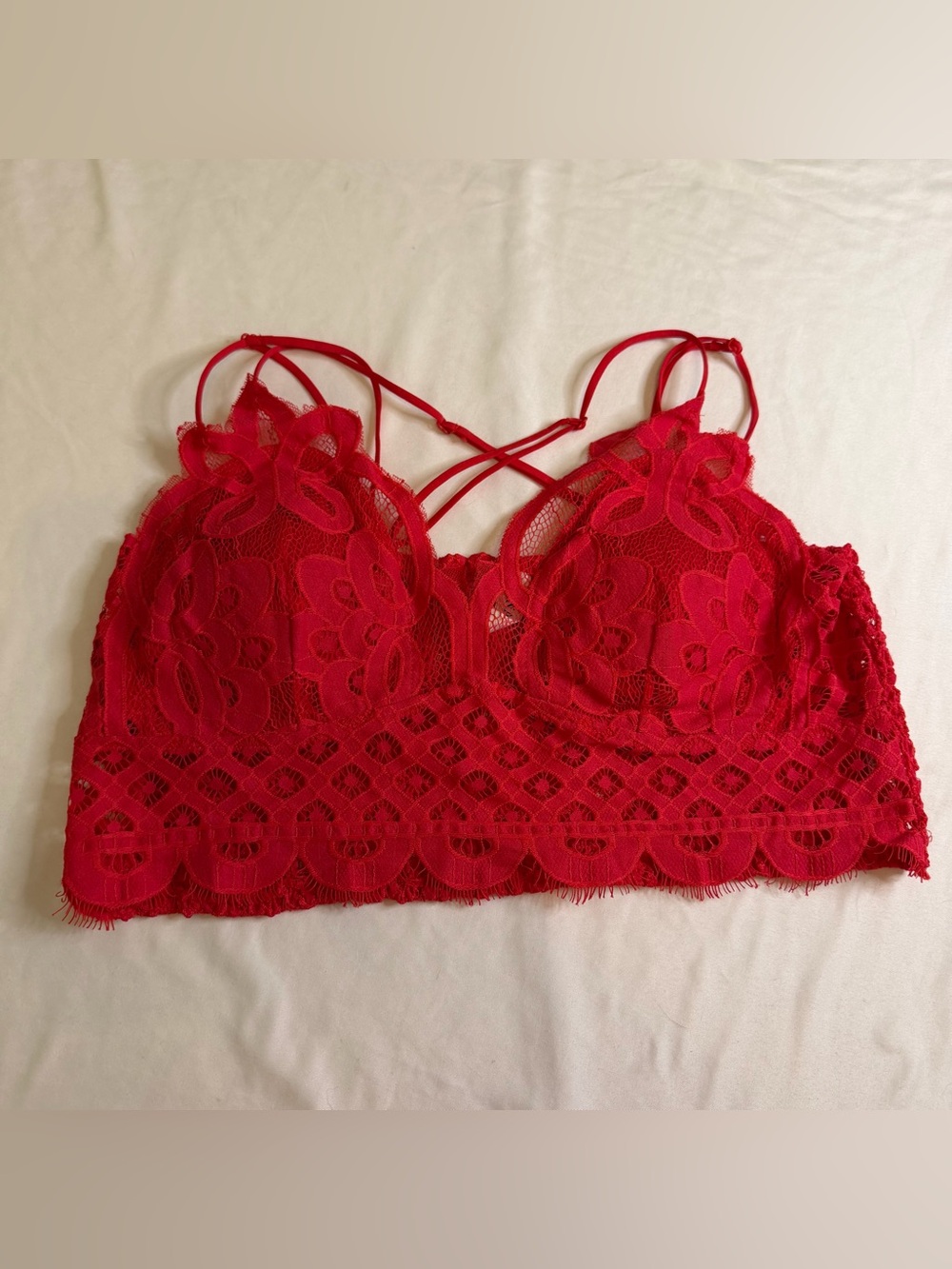 Zenana Red Floral Lace Strappy Bralette Crop Top Size 3X Boho Festival Summer